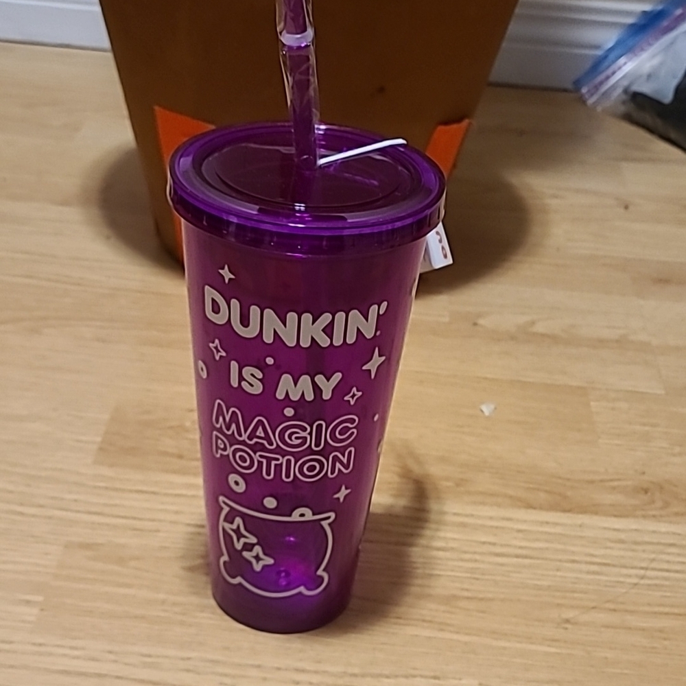 Dunkin Donuts Purple Tumbler with Straw